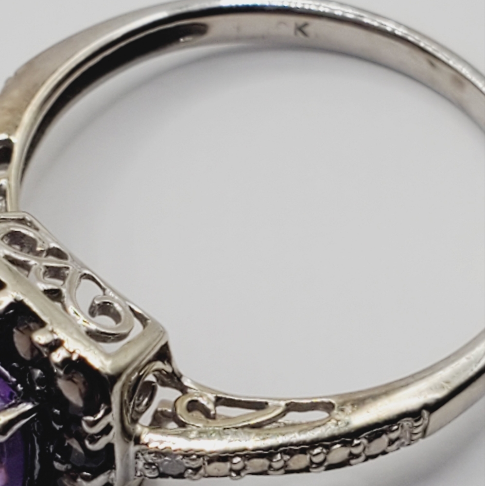 10k Solid White Gold Amethyst & Smokey Quartz Ring - Picture 4 of 15